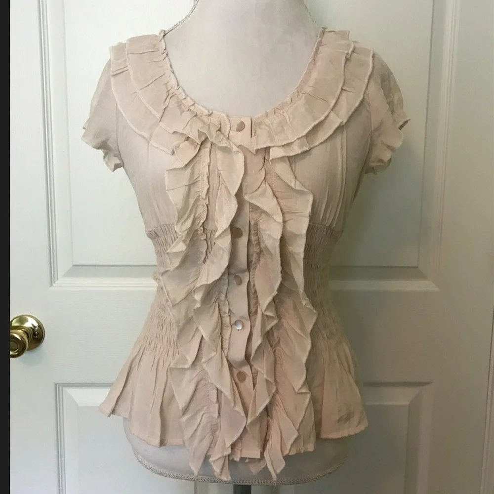 ‘Timing’ Brand Smocked Ruffled Top, Small - Picture 2 of 10